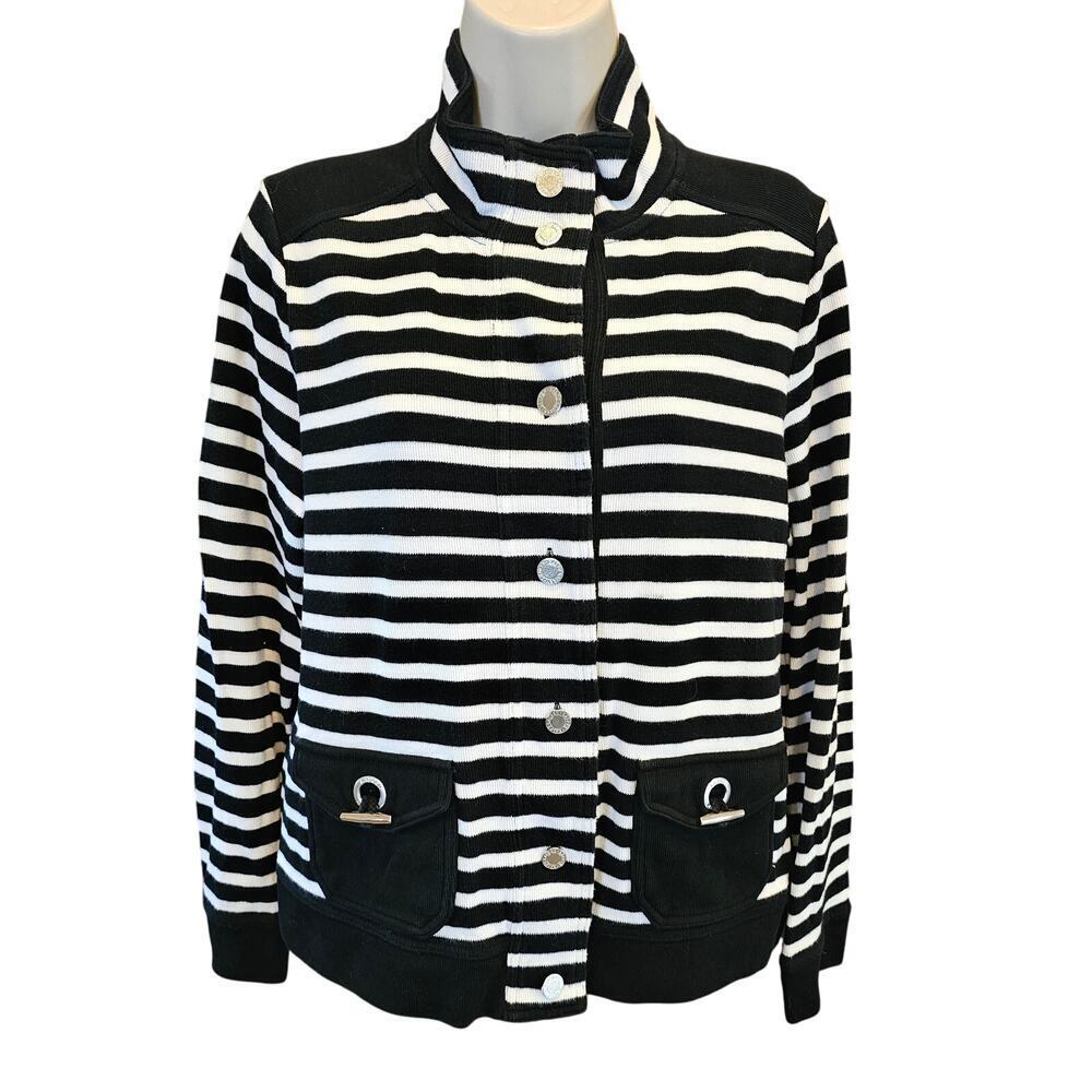 Ralph Lauren preppy Cardigan Sweater Black Stripe shaket business casual L +